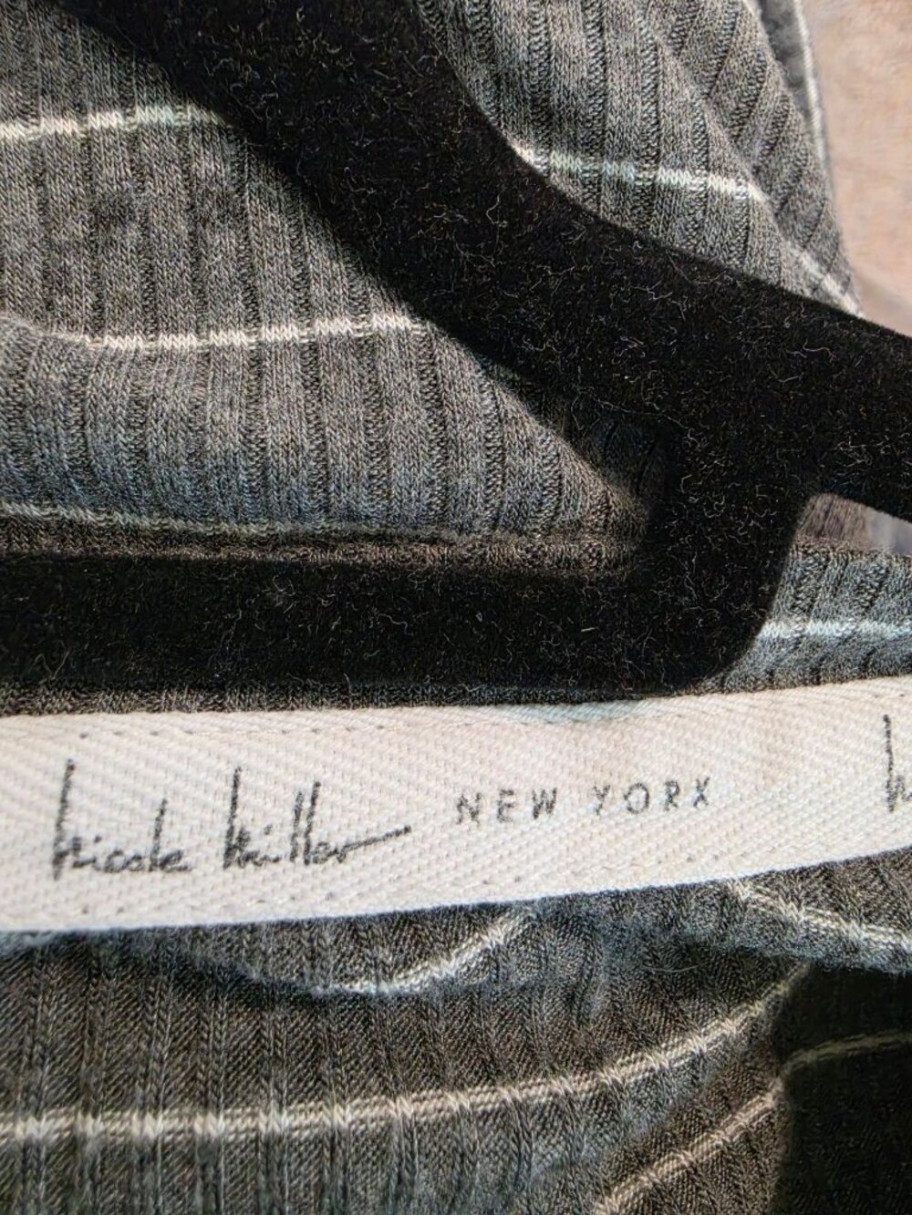 Nicole Miller NY Pajama Dress Large Gray White Striped Ribbed Sleep Shirt Tunic - Picture 6 of 8